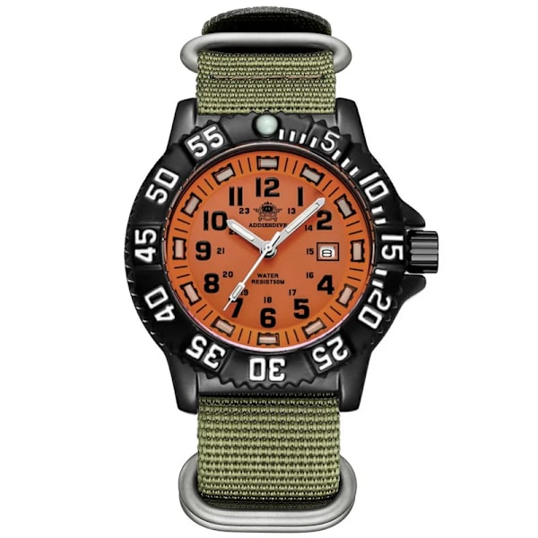 ADDIES Ny Orange Watch Sports Luminous Herrklocka Toppmärke Lyx Helt stål Quartz Klocka Vattentät Date Watch Herr 050-talet Green nylon B