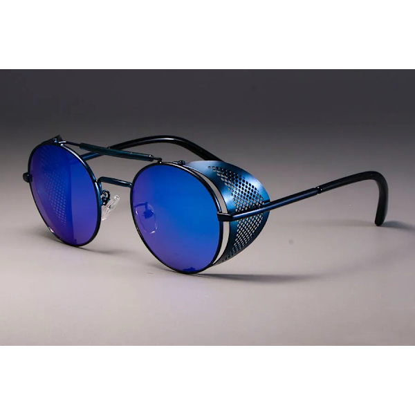 zml14 Retro runda metallsolglasögon Steampunk Män Dam Märke Designerglasögon Oculos De Sol Shades UV-skydd blue blue