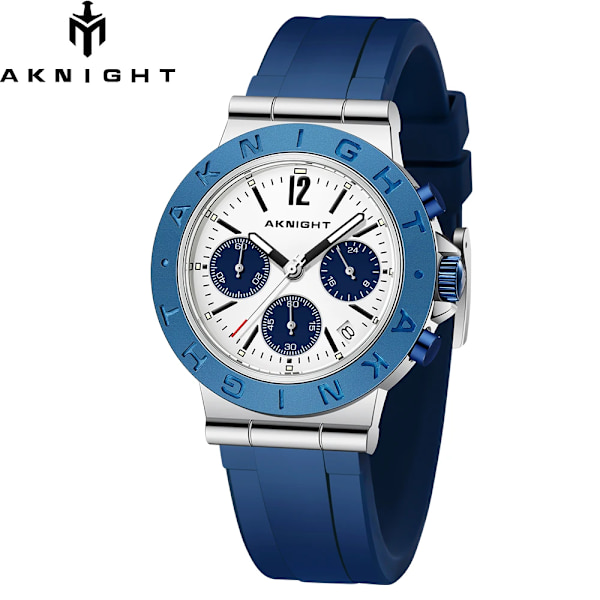 AKNIGHT Sport Watch for Man Quartz Movement Silikonrem Vattentät Waches Mode Casual Chronograph Relogio Masculino Blue white