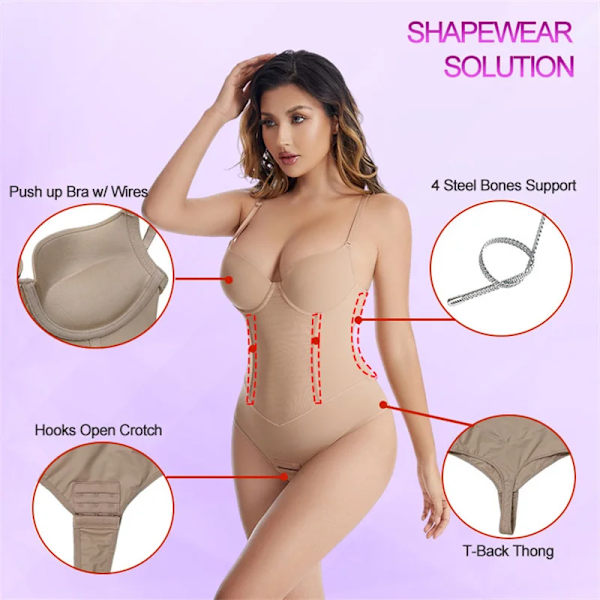 Beonlema Body Shapewear för kvinnor Stål Benbantning Platt magväst Sexig stringtrosa Midja Waist trainer Magkontroll underkläder Black M