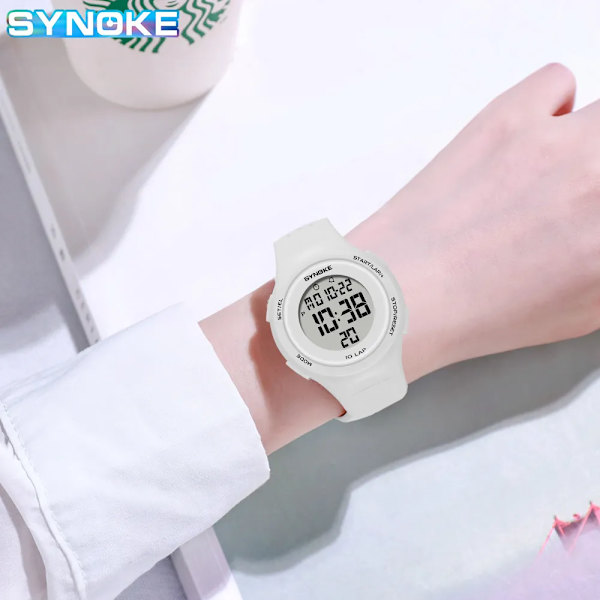 Digitala damklockor Ultratunna 50 m vattentät watch för damer Led elektronisk kvinnlig klocka Damarmbandsur Reloj Mujer White Watch