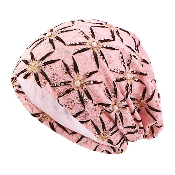 Sommar Turban i Spets med Pärlor för Kvinnor, Slapp Beanie Hatt, Bonnet, Andningsbar Huvudduk, Muslimsk Inner Hijab, Turbante Hatt Wine red