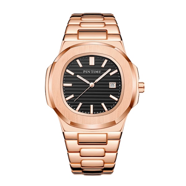 PINTIME Nytt mode för män Casual PP watch Frostat case Quartz Urtavla Klockor Lyxdesign Män Sport Armbandsur Present med låda rose gold with black