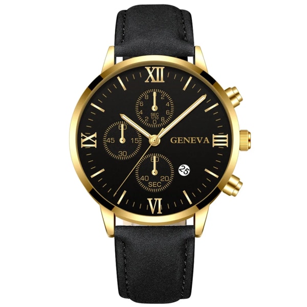 Mode Genève Män Datum Legering Case Syntetiskt Läder Analog Kvarts Watch Man Klocka Toppmärke Lyx Relogio Masculino 15 Black-Gold-Black