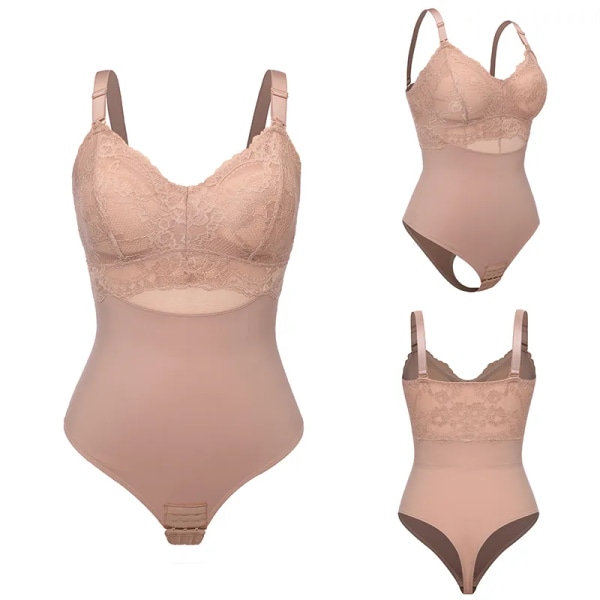 Spetstrosor Body Shapewear Kvinnor Sömlös Helkroppsformare Bantning Midja Magkontroll Underkläder Platt mage Slät korsett Type1-Nude XL