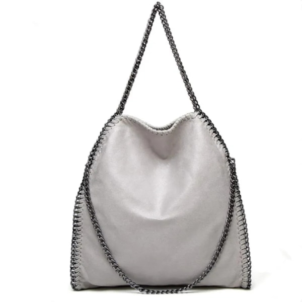 Fashion New Damkedja Axelväska Stor kapacitet Crossbody Tygväska Kvinna Vikbar Enfärgad Handväskor Shoppingväskor Khaki (30cmMax Length50cm)