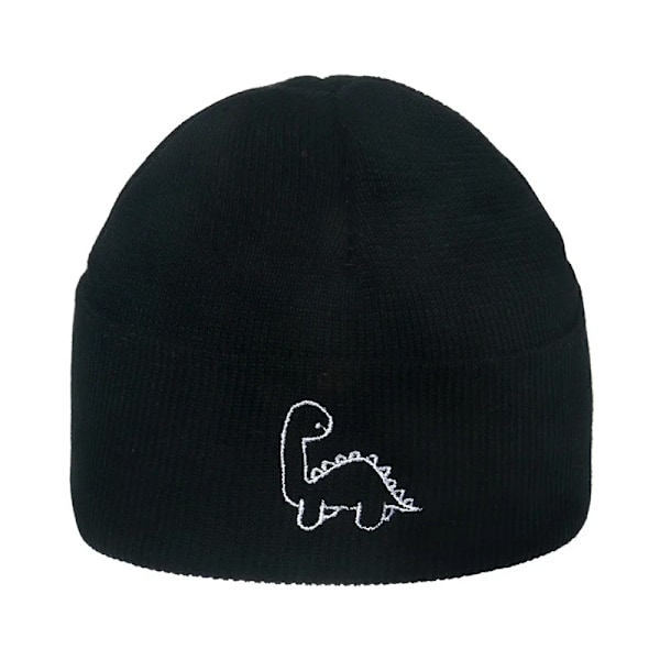 Unisex Bomullshatt Banniehatt Mjuk Stickad Hatt Dinosaur Broderade Mössor Mode Män Vintermössor Kvinnors Skullies För Flickor Black 56-58cm