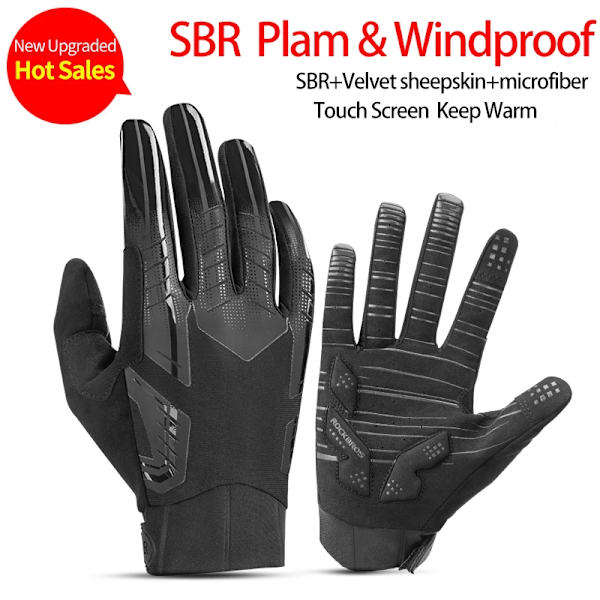 ROCKBROS Cykelhandskar Thermal Höst Vinterhandskar Vindtäta SBR Touch Screen Cykelhandskar Fullfinger Stötsäkra Sporthandskar S208BK M
