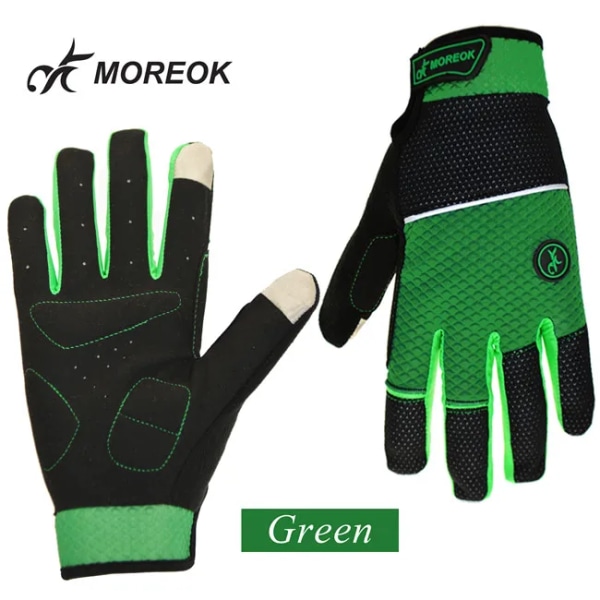 MOREOK Cykelhandskar Universal Full Finger 5MM SBR-kuddar Stötsäkra Cykelhandskar Pekskärm Varma Fleece Cykelhandskar Herr Dam MK013Green L