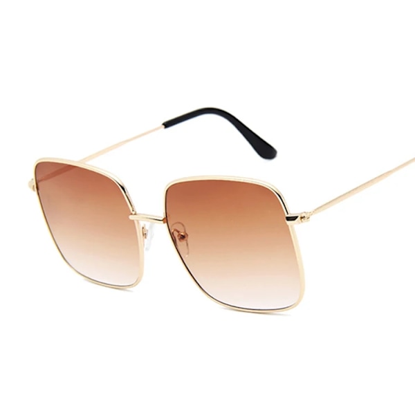 Ocean Color Lins Vintage fyrkantiga solglasögon Kvinna Spegel Kvinnligt varumärke Design Metallram Circle Glasögon Mans Oculos GoldBrown