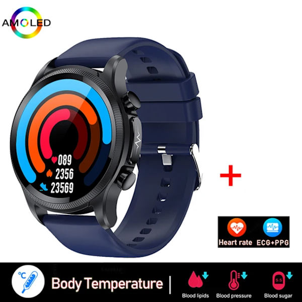 V2 GEJIAN Ny EKG+PPG Heart Rate Smart Watch Herr Bluetooth -telefon Healthy Sports Vattentät Smartwatch för IOS Android silicone blue