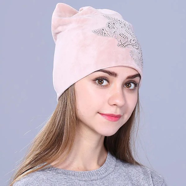 Xthree Flanell Autumn Skullies Beanies för Kvinnor Vinterhatt Söt Kitty Barnhatt för Flickor Gorras Khaki