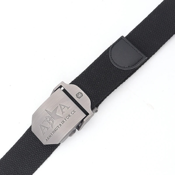 Män och kvinnor Militär canvas bälte metall automatiskt spänne utomhus militär träning taktiskt bälte polis unisex jakt jeans gördel Black 120cm