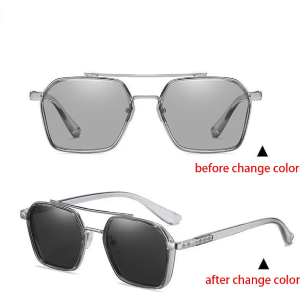 Intelligenta fotokromatiska solglasögon för män Professionell Day Night Driver Solglasögon UV400 Retro Luxury Design Glasögon vintage grey silver Other