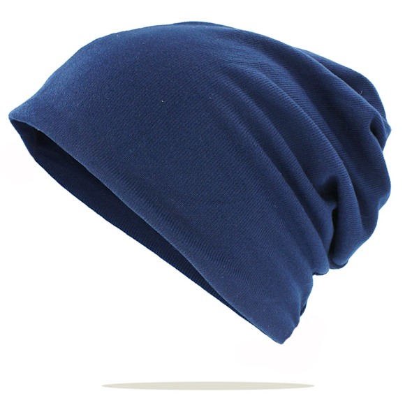 Två-i-ett-mössor Skullies Beanies Herrar Kvinnor Lös Sittande Mjuk Höst Vår Kemoterapi Varma Hattar Dam Tunn Flick Scarf Förlust Alopecia Feminino Ht227 Navy Blue For 54-58 cm