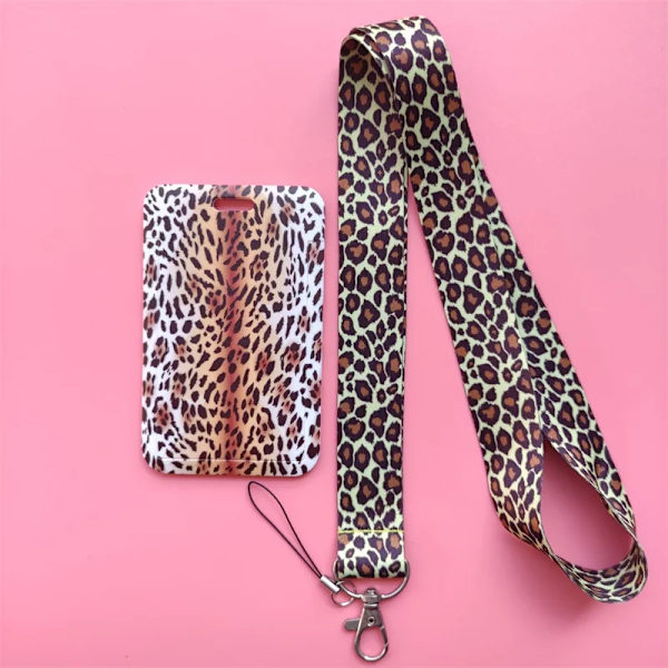 Mode print flickor visitkort student campus kort hängande hals väska Korthållare Lanyard ID-kort case Leopard card holder(.1446)