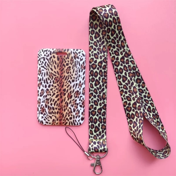 Mode print flickor visitkort student campus kort hängande hals väska Korthållare Lanyard ID-kort case Leopard card holder(.1447)