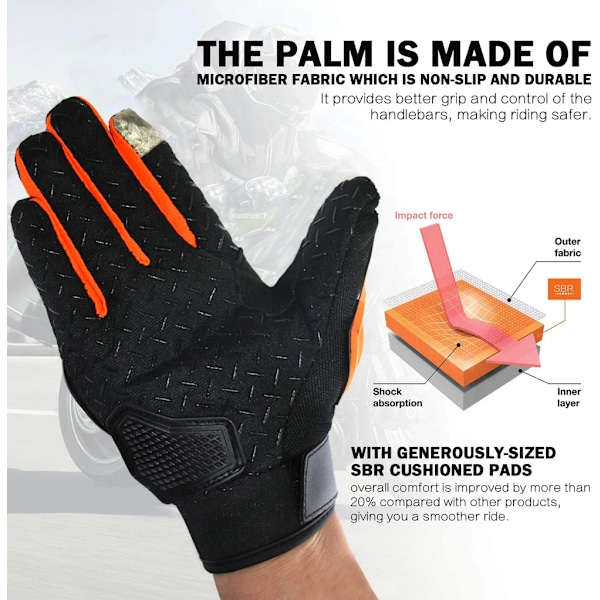 Motorcykelhandskar med pekskärm, ventilerande racinghandskar med full finger, skyddshandskar för utomhussporter, Guantes Moto SC04B-Green M