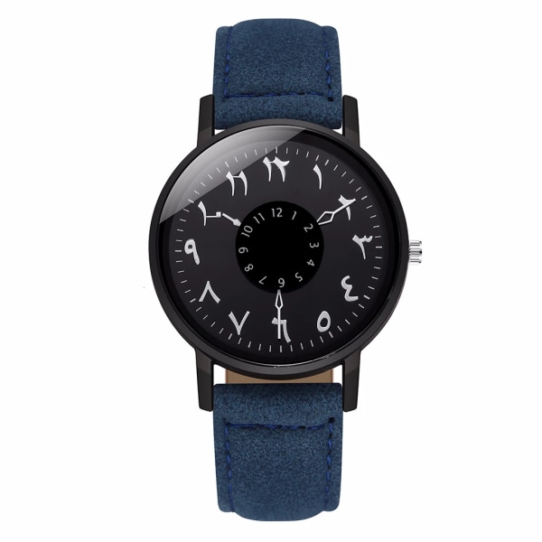 Kvinnor Arabiska siffror Watch Luxury Läder Mode Creative Turn Dial Quartz Watches Relogio Feminino blue black