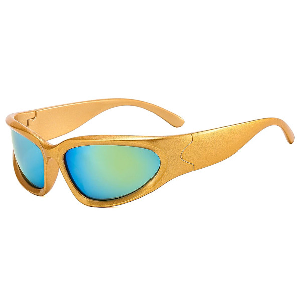 Fashion Wrap Around Cyber ​​Y2K Solglasögon Dam Silver Ovala nyanser Sport Cykling Solglasögon Estetiska glasögon för män utomhus Gold Gold Other
