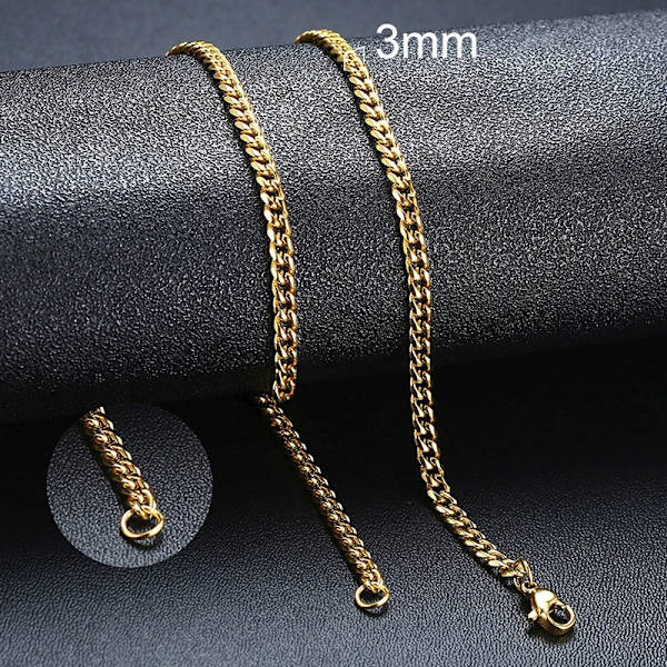 Vnox 18-70 cm Curb Chain Halsband 3-11 mm Miami Cuban Link Klassisk Punk, tungmetall, Långt Damhalsband i rostfritt stål 3mm Gold 18cm Bracelet