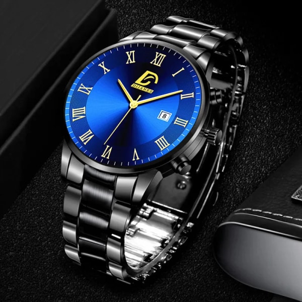 2022 Mode Herr Guld Klockor i rostfritt stål Lyx Minimalistisk Quartz Armbandsur Herr Business Casual Watch relogio masculino Leather Black Blue