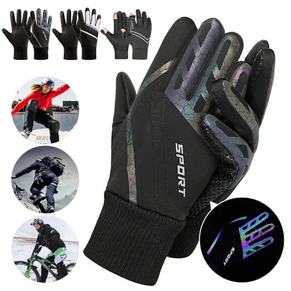 1 Par Reflekterande Lasermönstrade Motorcykelhandskar Vinter Höst Fleece Motorcykelhandske Pekskärmshandskar För Män Kvinnor Black Touchscreen XL