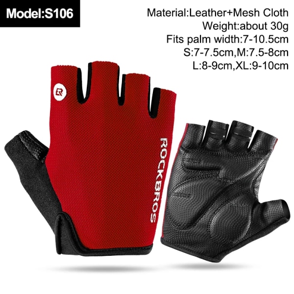 ROCKBROS Half Finger MTB Cykelhandskar Andas landsvägscykelhandskar i nylon Tunna Lätt Slitstark Fingerlös Fitness Vante S106 Red L