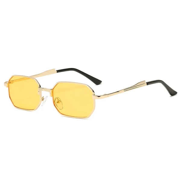 Smala herrsolglasögon Mode rektangel Dam metall Lyxmärke Solglasögon Klassiska Oculos Masculino Glasögon UV400 gold yellow A