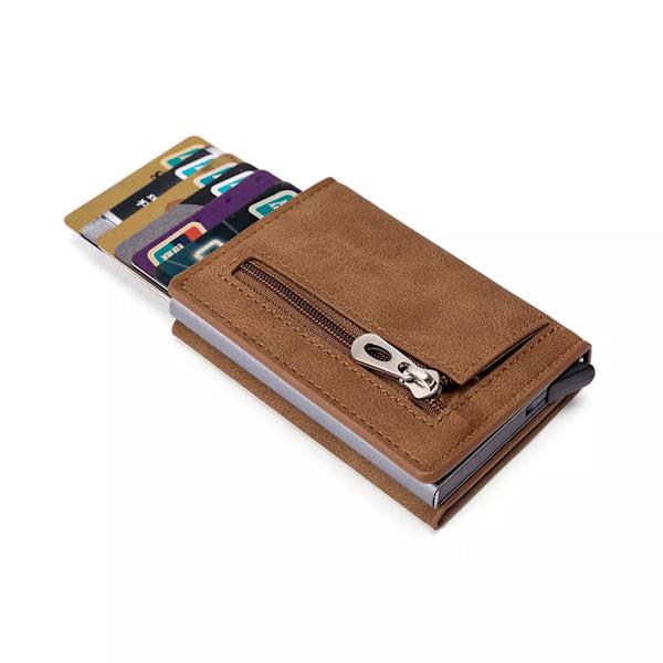 ZOVYVOL Herrplånbok RFID-korthållare Plånbok 2023 Stöldskyddande aluminiumlåda Korthållare PU Läder Pop Up Case Magnet Myntväska X-52-Apricot