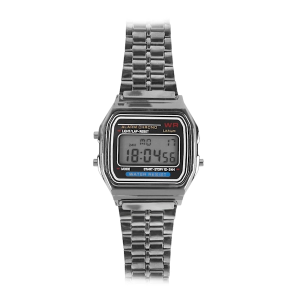 F91W stålarmbandsur Watch Herr Business Klocka Multifunktion LED Digtal Watch Elektronisk klocka Silver