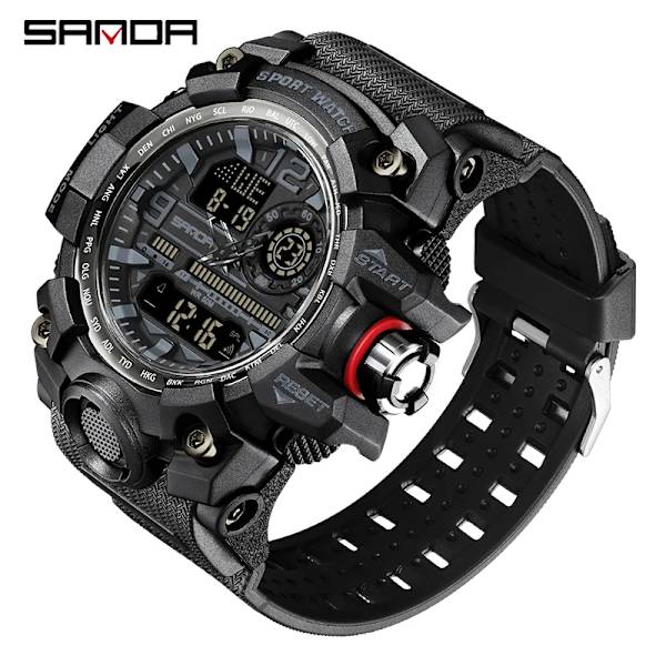 SANDA Mode Herrklockor LED Sport Vattentäta Klockor Herr Topp Lyxmärke Digital Man Quartz Watch Relogio Masculino 3133 Black
