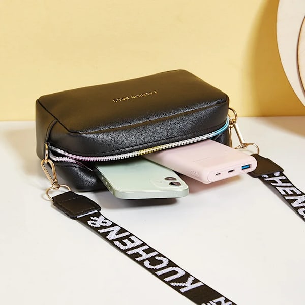 Enkel stil små axelväskor för kvinnor Enfärgad Pu-läder bred rem Crossbody-väska Kvinnlig telefonväska Messenger Handväska yellow as  detailpage