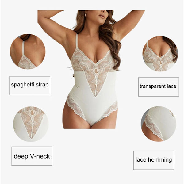 AfruliA Bodysuits Shapers Snap Open grenen Ljuskontroll Waist trainer Body Suit Sexig Spets V-hals Spaghetti Strap Smal underkläder coffee bodysuits M