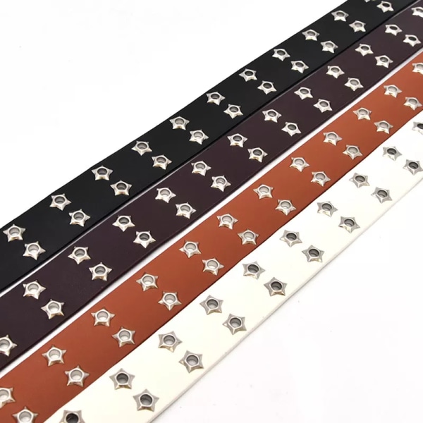 Star Eye Nitbälte Goth Style Dubbelnål Spänne Man/kvinna Mode Casual Puck Style Pu Läder Midjeband Jeans y2k tillbehör White one size