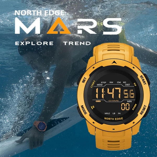 NORTH EDGE Herr Smart Watch Dam Sportklocka Dual Time Running Stegräknare Nedräkning Vattentät 50m Digital Väckarklocka Militärklocka Red