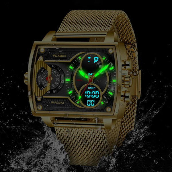 2023 Toppmärke Lyx Watch Mode Fyrkantig watch Herr Casual Vattentät Dubbel Display Klockor Relogio Masculino+BOX all black