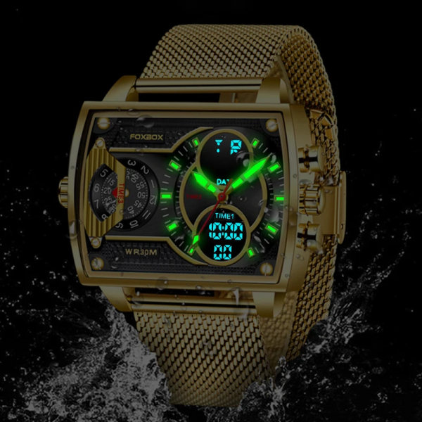 2023 Toppmärke Lyx Watch Mode Fyrkantig watch Herr Casual Vattentät Dubbel Display Klockor Relogio Masculino+BOX gold  black