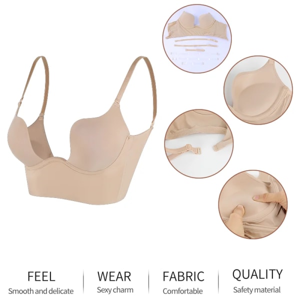 Kvinnor Sexig Djup U-hals BH Shaper Rygglös Push Up Bröstunderkläder MISS MOLY BH:ar Low Cut Plunge Bröllopsunderkläder Fajas Korsetter Nude S