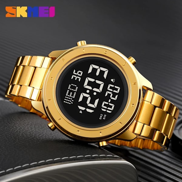 SKMEI LED Light Stoppur Sportklockor Herr Multifunktion 3Bar Vattentät Countdown Calendar Digital Armbandsur reloj hombre Leather Strap 3