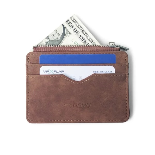 Slim kortkort plånbok herr matt läder Retro multikort frostat tyg Korthållare Pengar Minimalistisk Transparent myntväska Brown