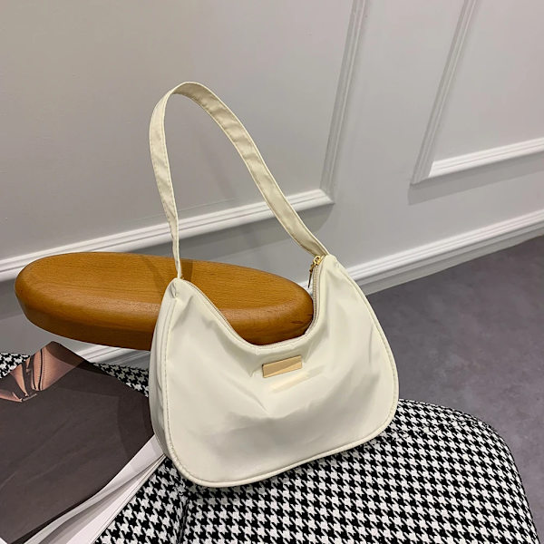 Dam Nylon Enfärgad Axelväska Dragkedja Liten Crescent Messenger Handväskor Lyx Designer Handväska Retro Dam Axelväskor White(.175)