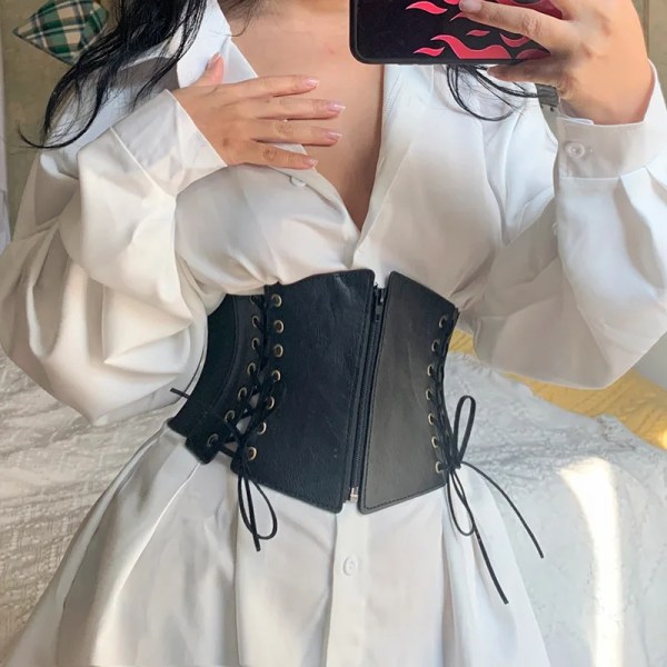 Sexiga kvinnor Korsett Top Court Kvinnliga Kläder Underbyst Waist Trainer Bustier Kropp Bantning Breda bälten Gotisk klänning Gördel B black 70cm