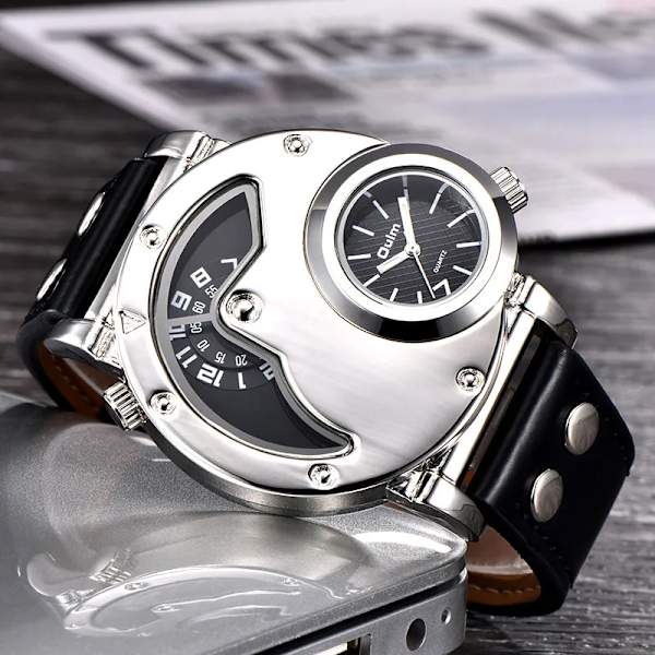 Oulm Klockor Unik Design Flera tidszoner Läderrem Man Quart Armbandsur Oulm 9591 Mode Herr Klockor reloj hombre Black