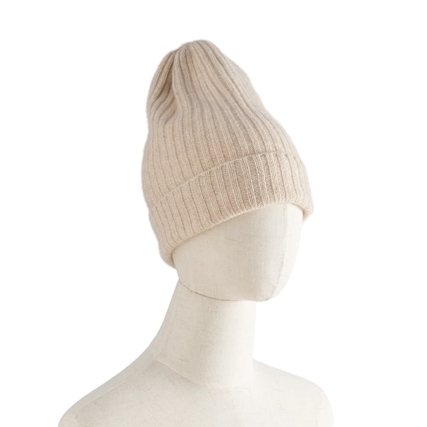Kvinnors Cashmere Stickad Ribbad Beanie Mössa, Ensfärgad Varm Hatt, Blandningar, Vinter Höst Varma Skullies, Garanterad Beige One Size