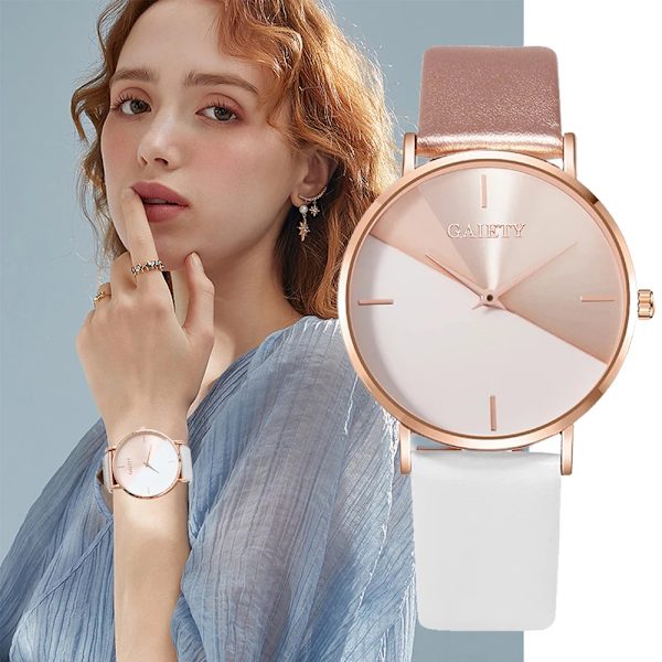 Klockor Dam 2022 Nytt Mode Dam Söt Klänning Watch Colorblock Urtavla Analog Quartz Läder Armband Armbandsur montre femme White