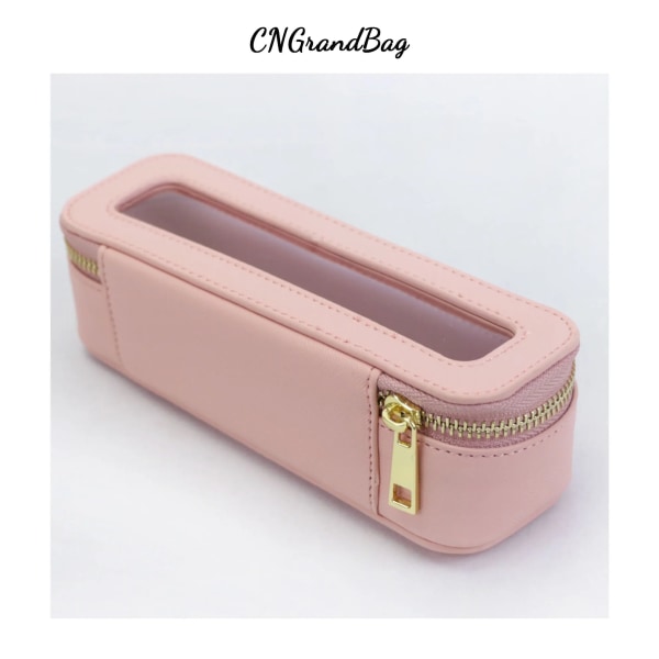 Anpassade bokstäver Färgglada Klassisk Saffiano Bärbar Resor Klar PVC Kosmetikväska TPU Tvättväska Sminkborste Förvaringsväska Present pink 19X6X6CM