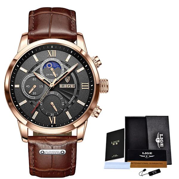 2023 nya herrklockor Toppmärke Lyxigt brunt läder Casual Quartz Watch Herr Sport Vattentät watch Relogio Masculino gold black