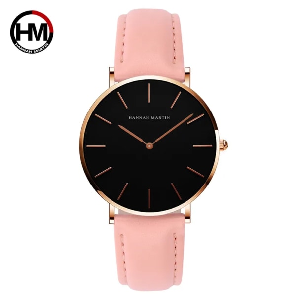 Hannah Martin Casual Quartz Watch Dam Vattentät Läder Armbandsur Svarta Dam Klockor Armband Relogio Feminino HM-CB36-4