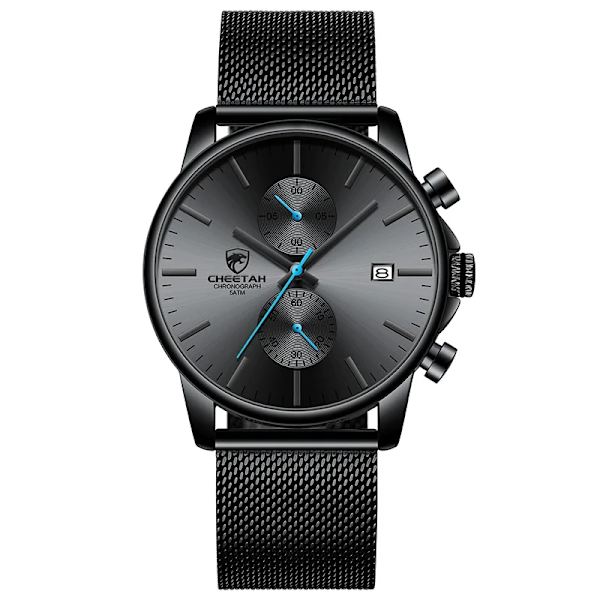 2021 Watch CHEETAH Märke Mode Sport Kvartsklockor Herr Läder Vattentät Chronograph Clock Business Relogio Masculino Steel Blue
